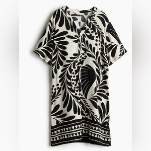 H&M Women’s Viscose Tunic Dress Black Off White Pattern Size XL New Without Tags